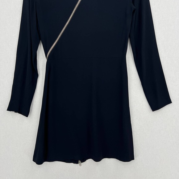 A.L.C. Dress Womens 0 Black Miro Viscose Blend Zipper Accent Mini Fit Flare Crew - Picture 8 of 14
